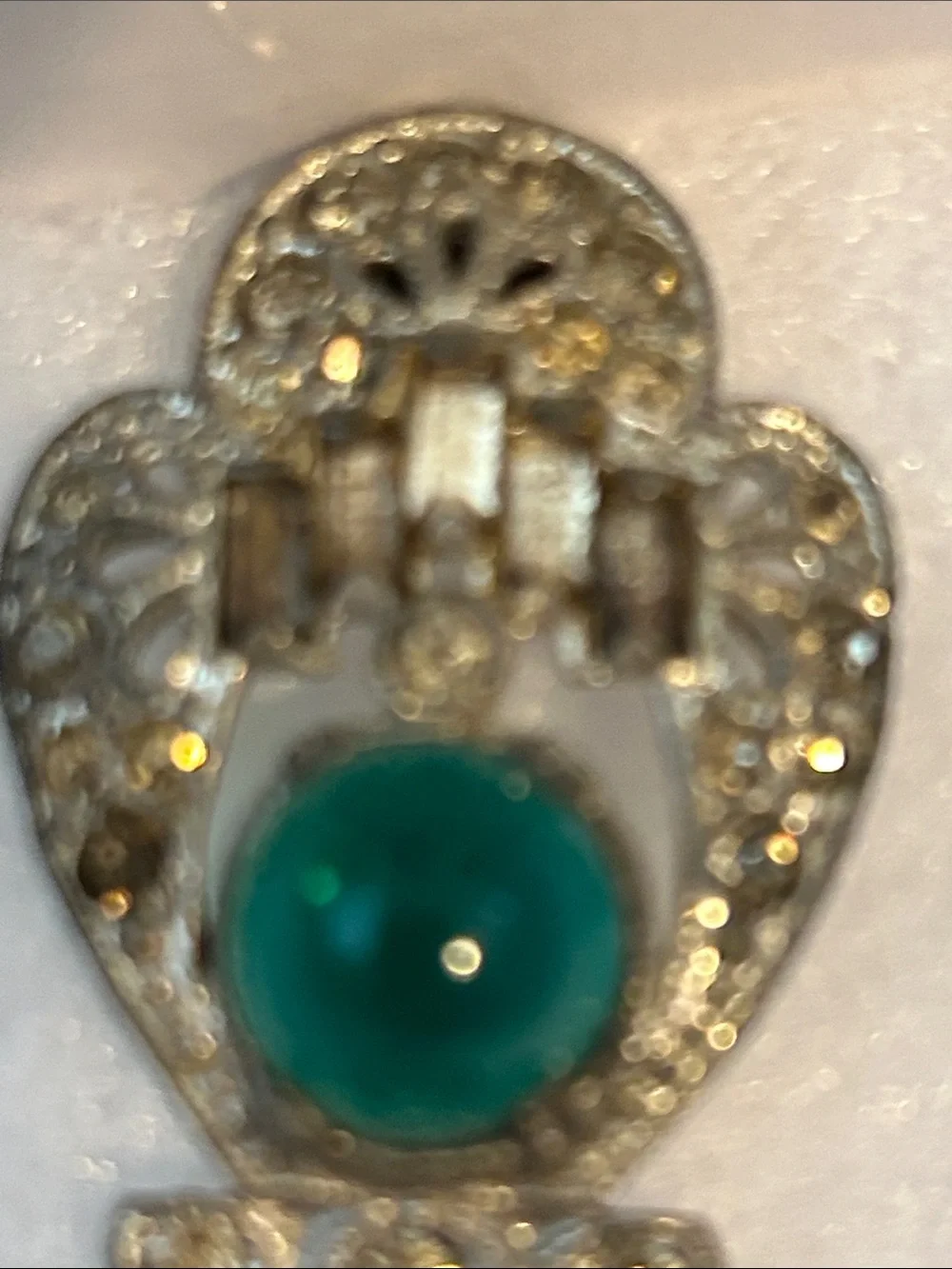 Art Deco Bracelet with Green Cabochon